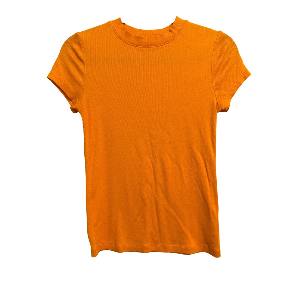 A New Day Orange Ribbed Short Sleeve Crew Neck T-Shirt Small F00300592